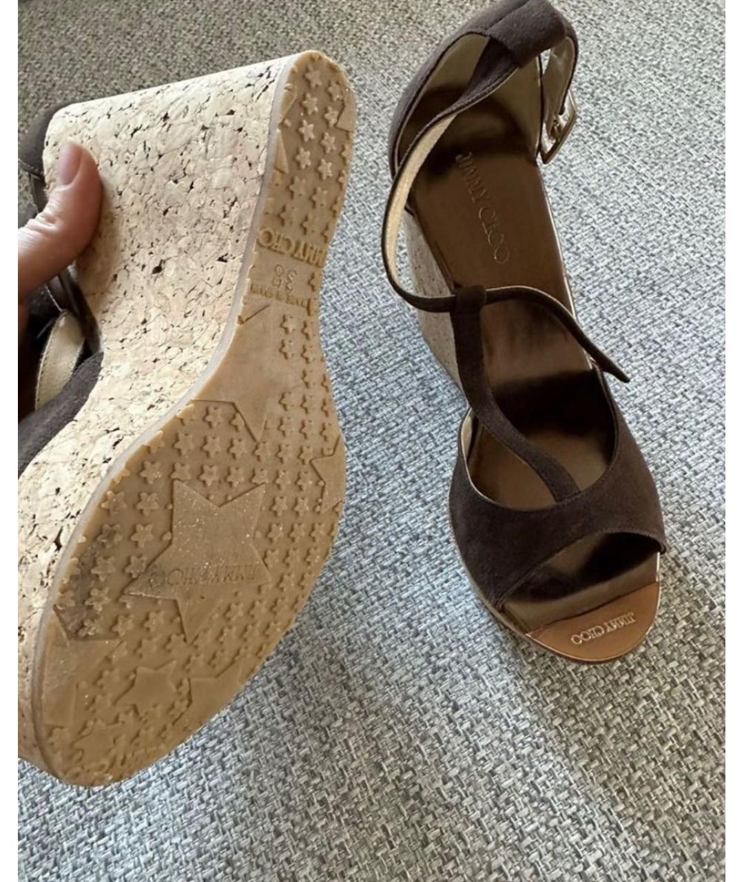 JIMMY CHOO Коричневые замшевые босоножки, фото 5