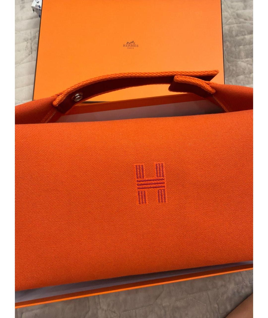 HERMES Оранжевая тканевая косметичка, фото 4