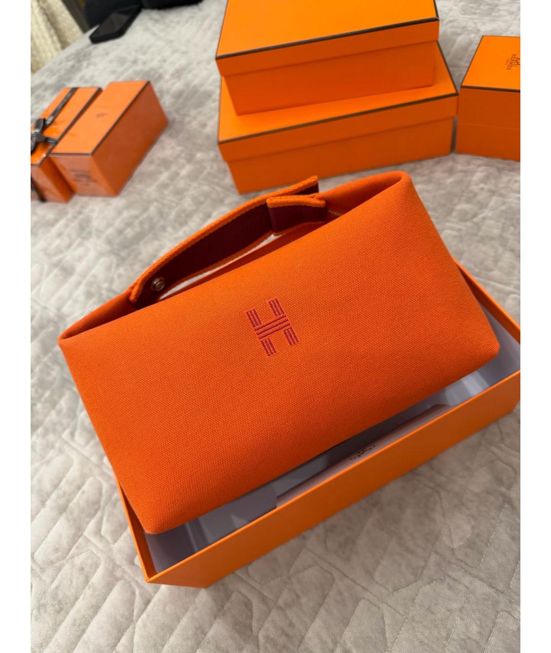 HERMES Оранжевая тканевая косметичка, фото 5