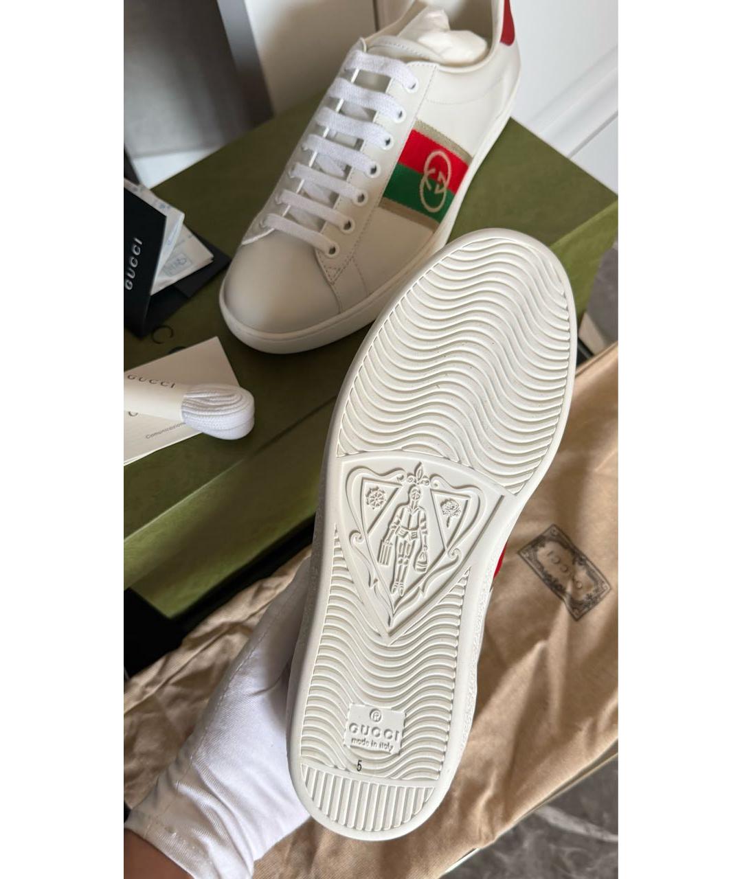 GUCCI Белые кожаные кеды, фото 6