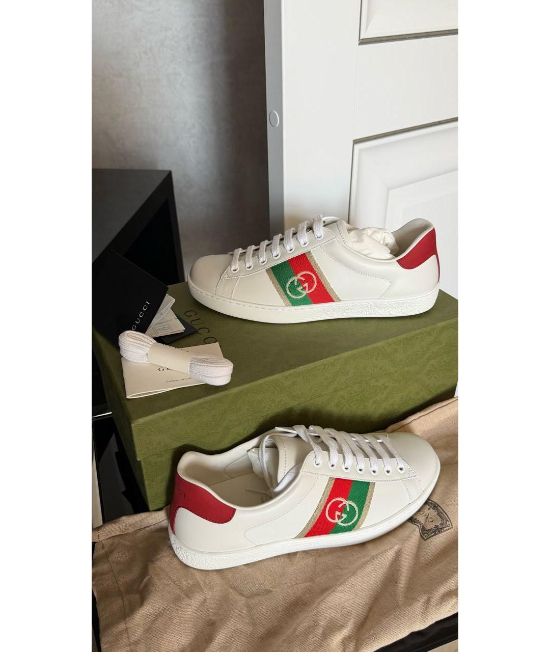 GUCCI Белые кожаные кеды, фото 5