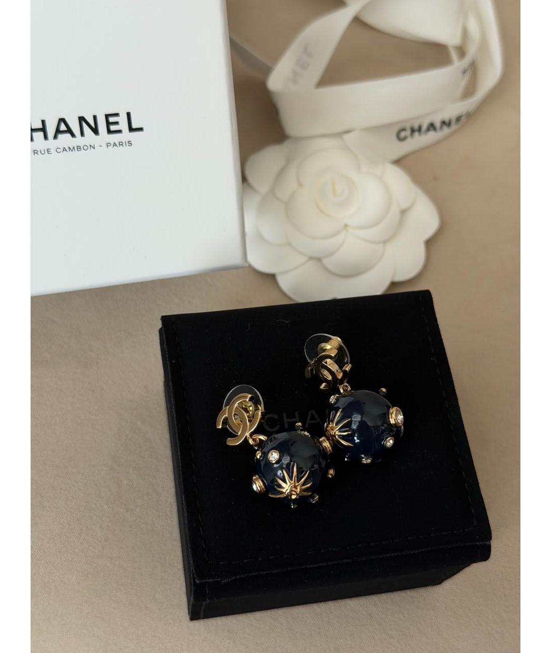 CHANEL Темно-синие металлические серьги, фото 2