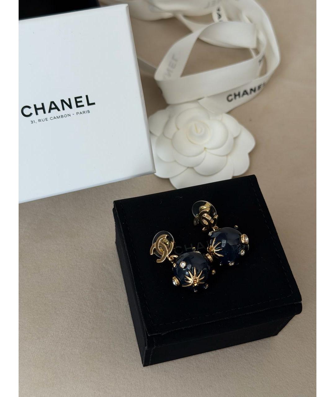 CHANEL Темно-синие металлические серьги, фото 3