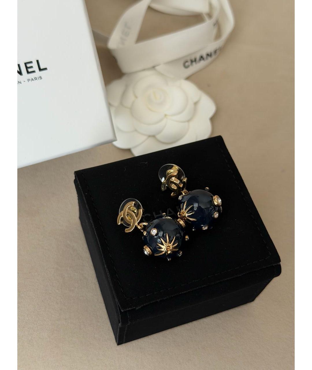 CHANEL Темно-синие металлические серьги, фото 4