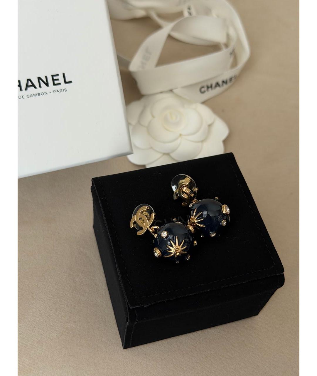 CHANEL Темно-синие металлические серьги, фото 5