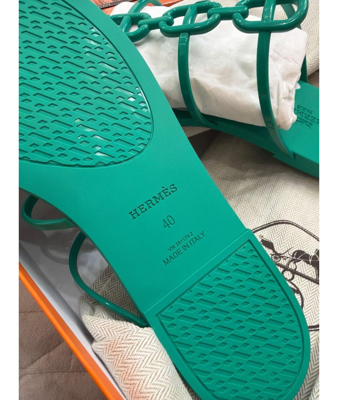 HERMES Зеленые резиновые сандалии, фото 3