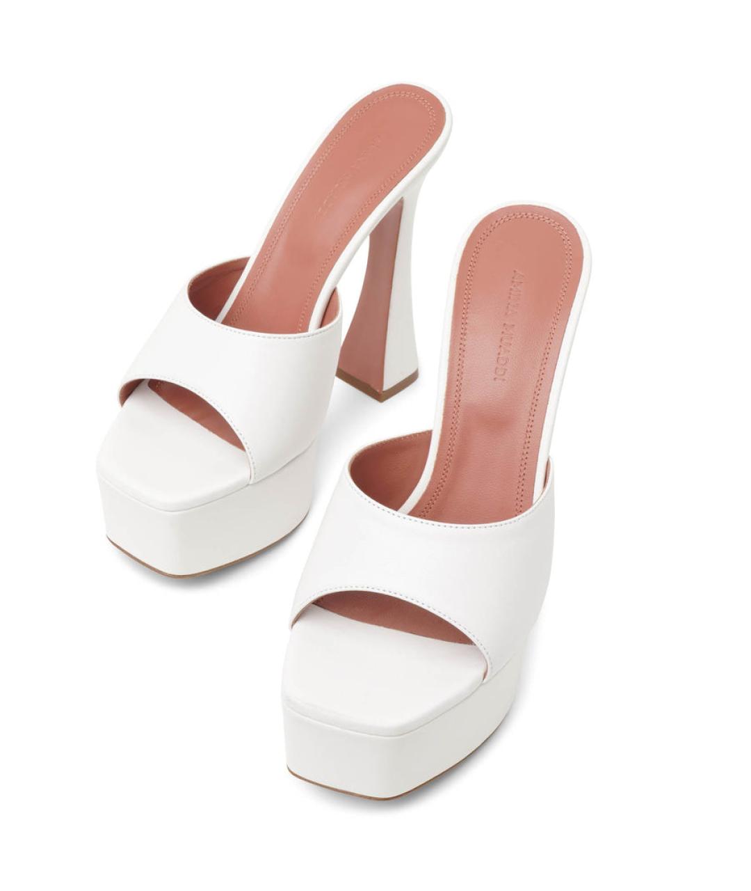 Amina Muaddi Белые кожаные мюли, фото 3