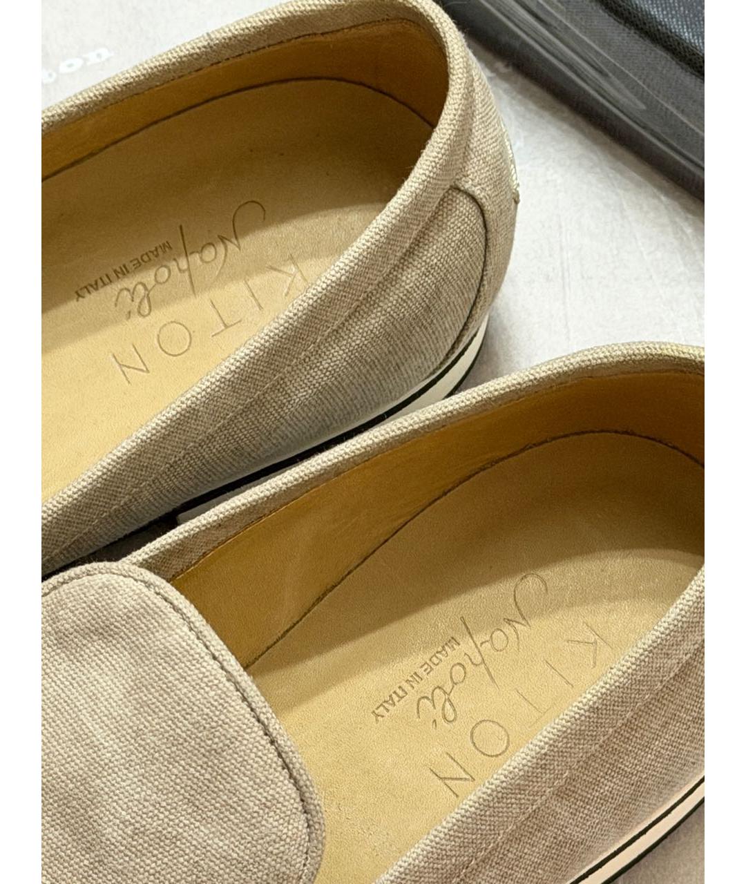 KITON Бежевые замшевые лоферы, фото 7