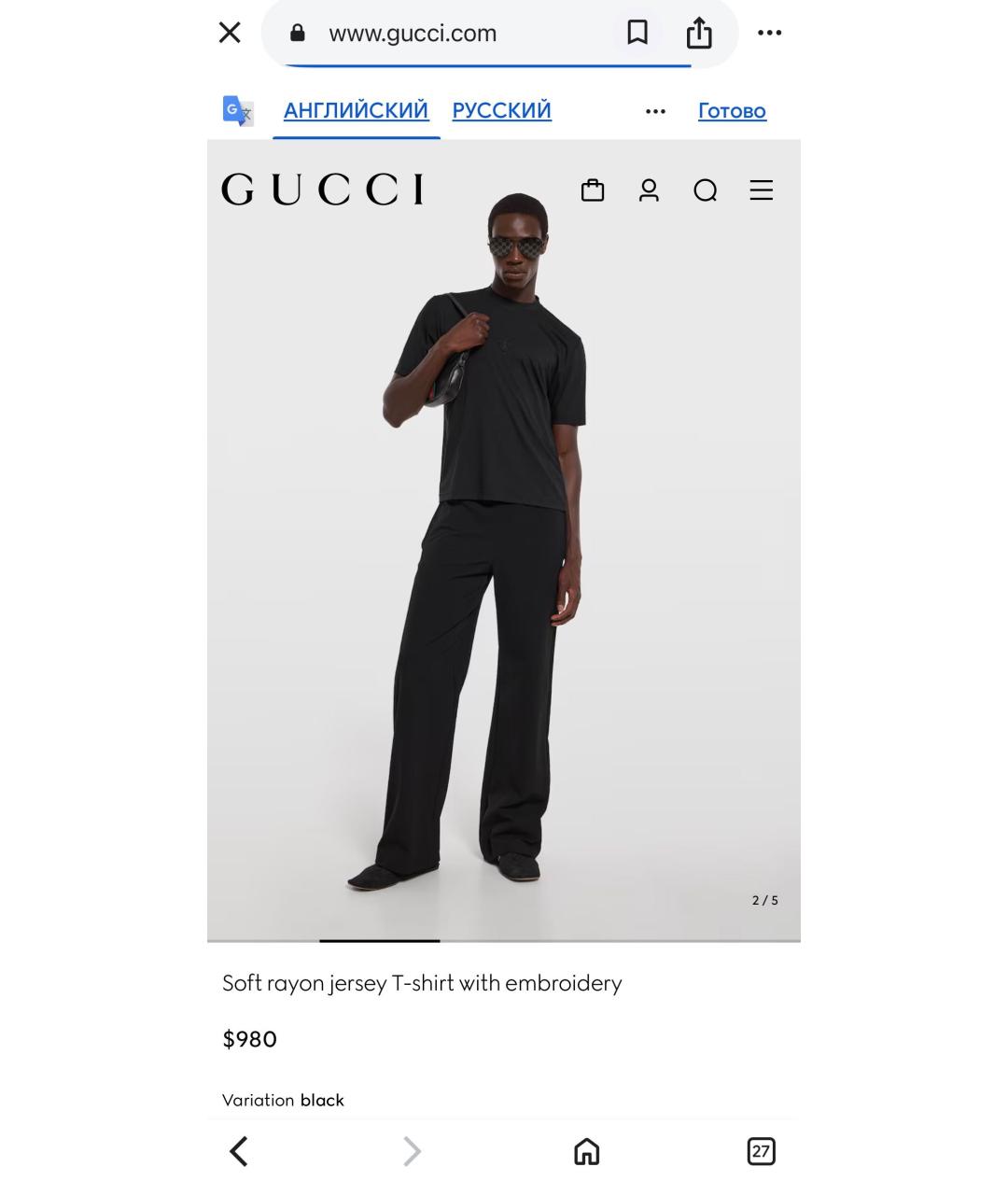 GUCCI Антрацитовая хлопковая футболка, фото 3