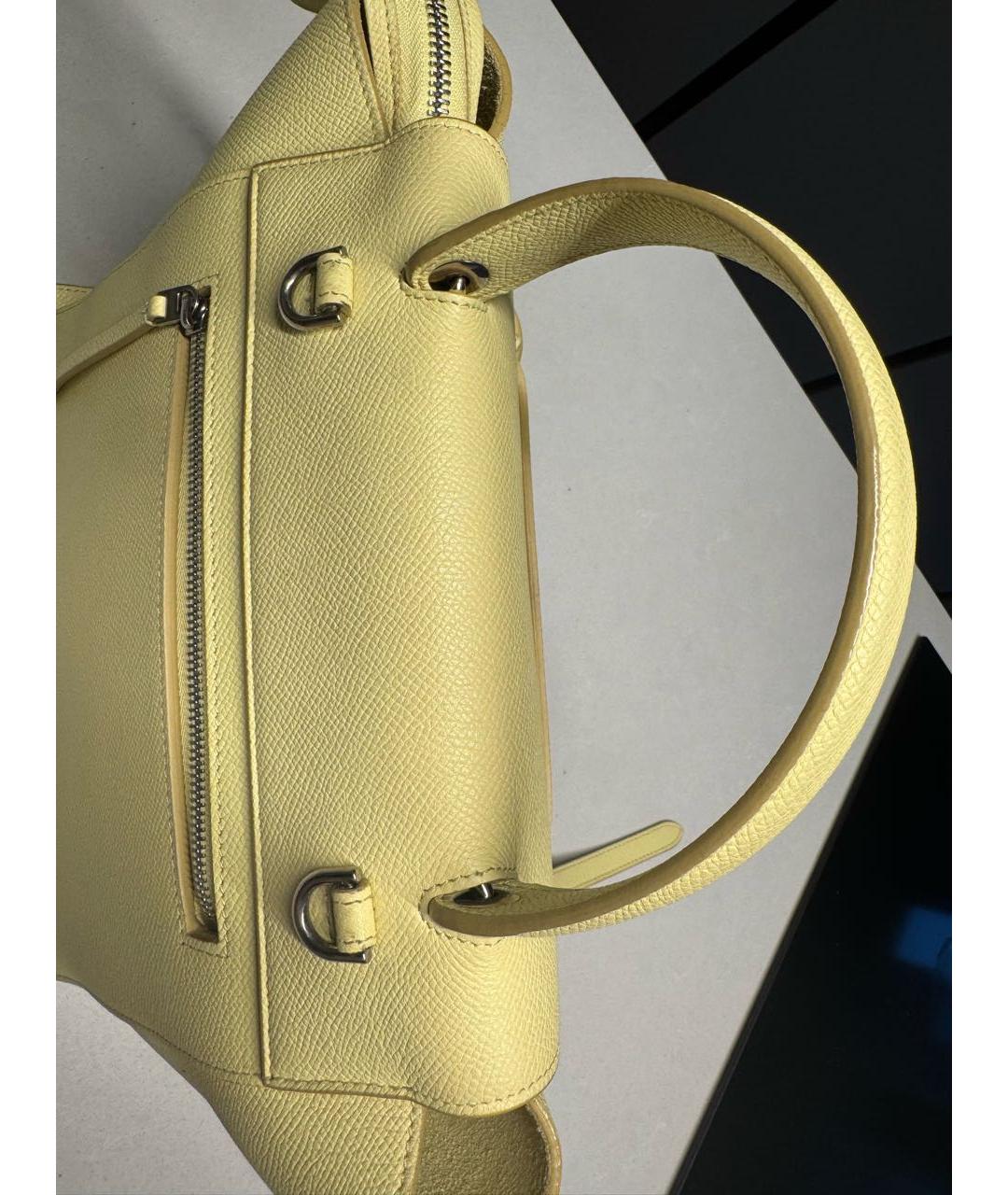 CELINE Желтая кожаная сумка с короткими ручками, фото 7
