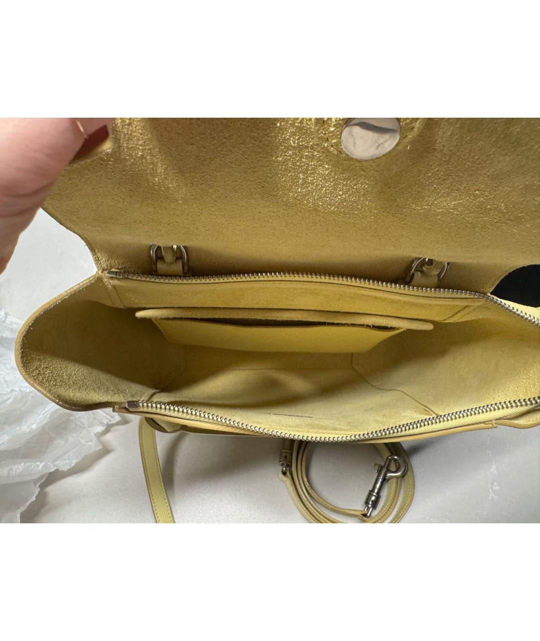 CELINE Желтая кожаная сумка с короткими ручками, фото 4