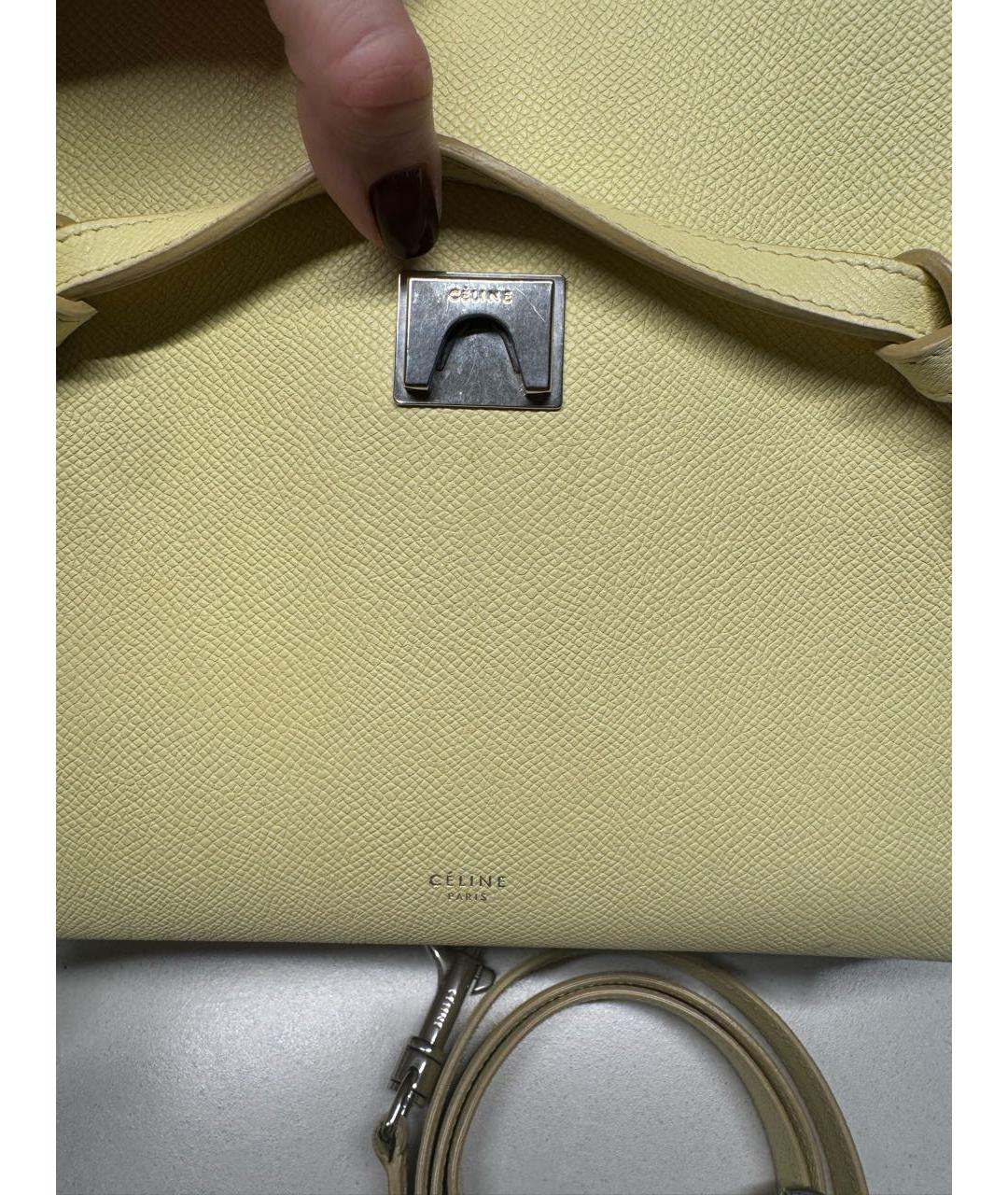 CELINE Желтая кожаная сумка с короткими ручками, фото 6
