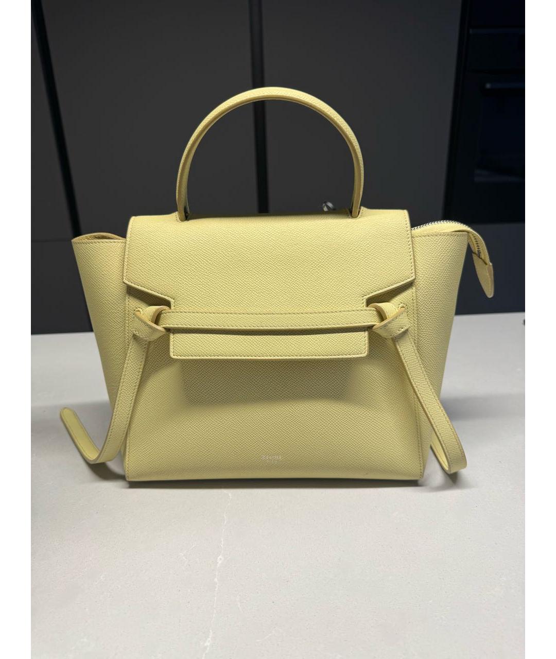 CELINE Желтая кожаная сумка с короткими ручками, фото 9