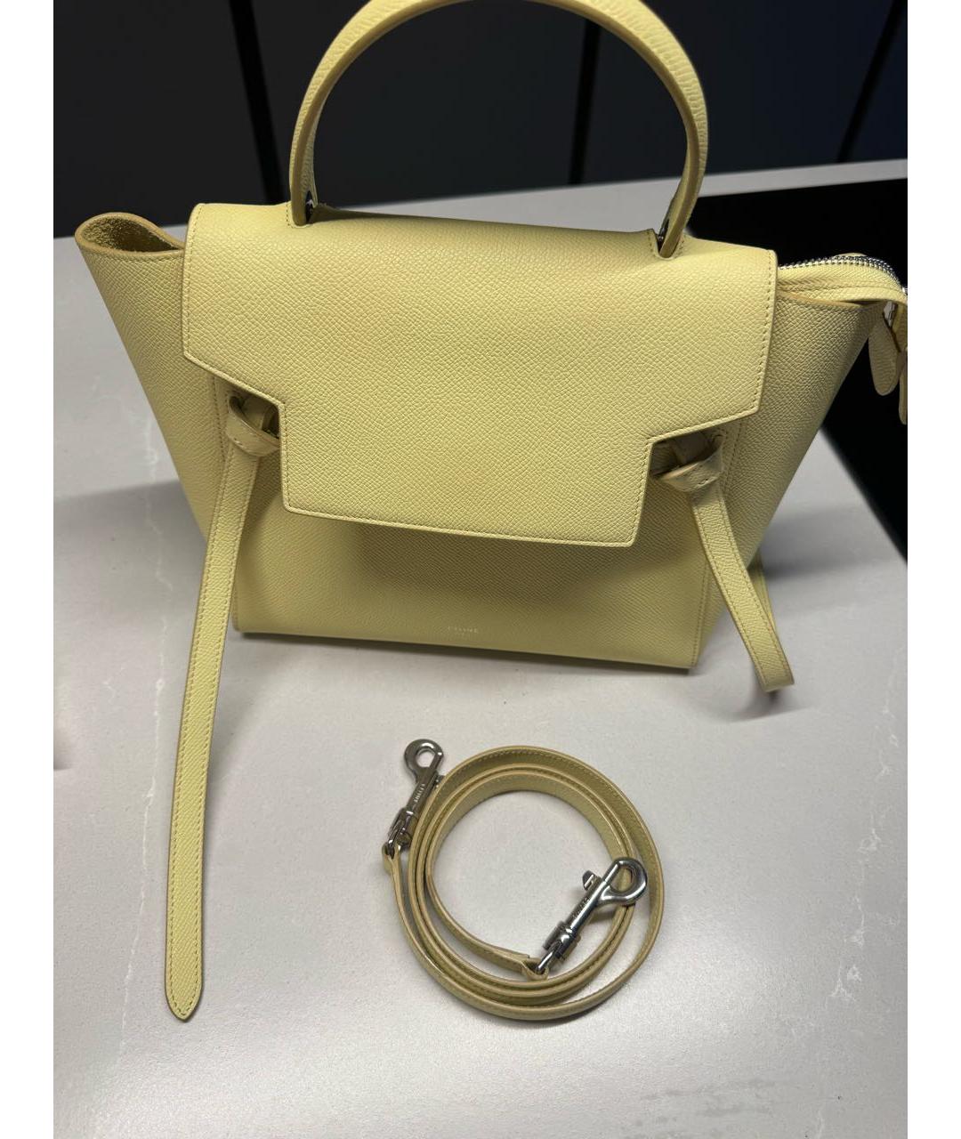 CELINE Желтая кожаная сумка с короткими ручками, фото 8