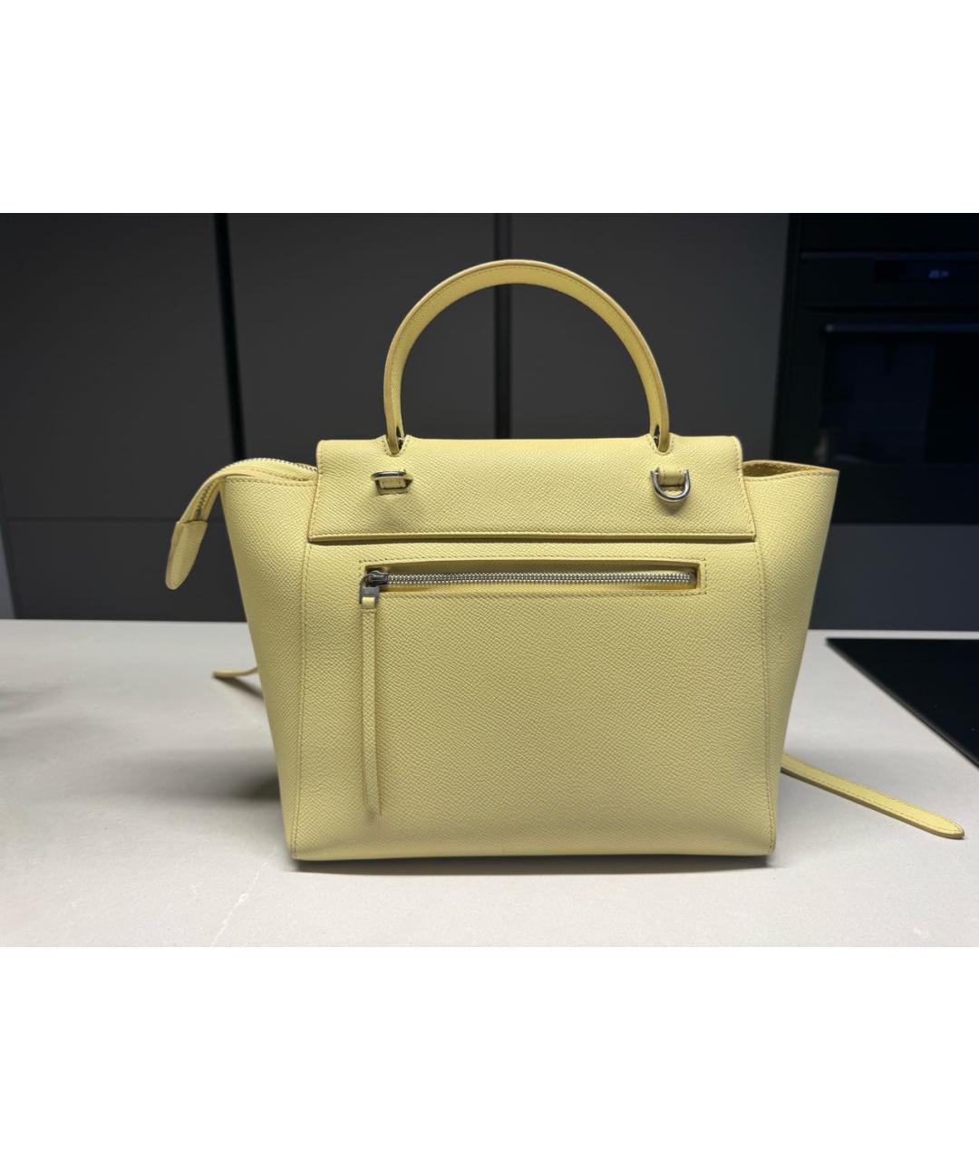 CELINE Желтая кожаная сумка с короткими ручками, фото 3