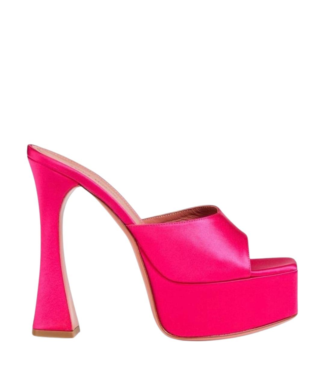 Amina Muaddi Фуксия текстильные мюли, фото 1