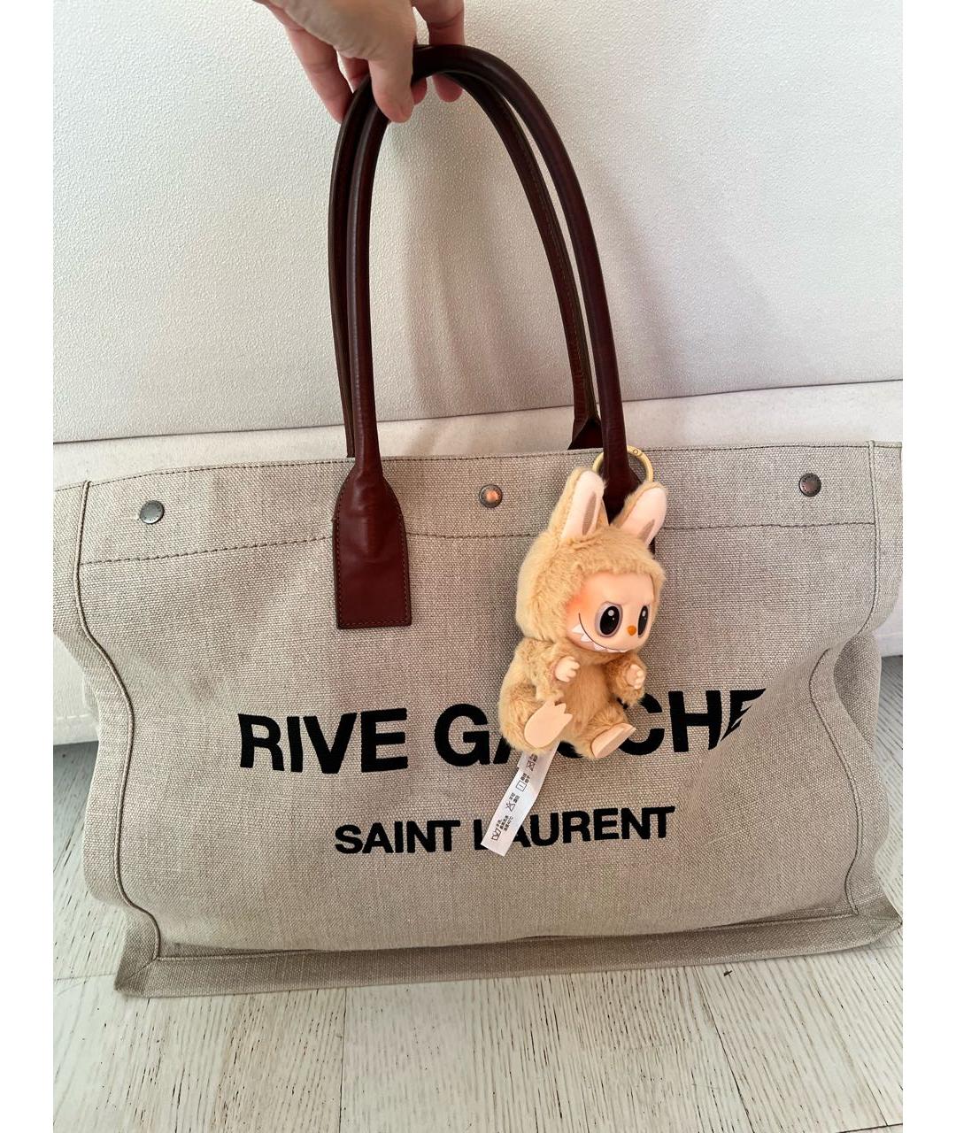 SAINT LAURENT Бежевая тканевая сумка тоут, фото 7