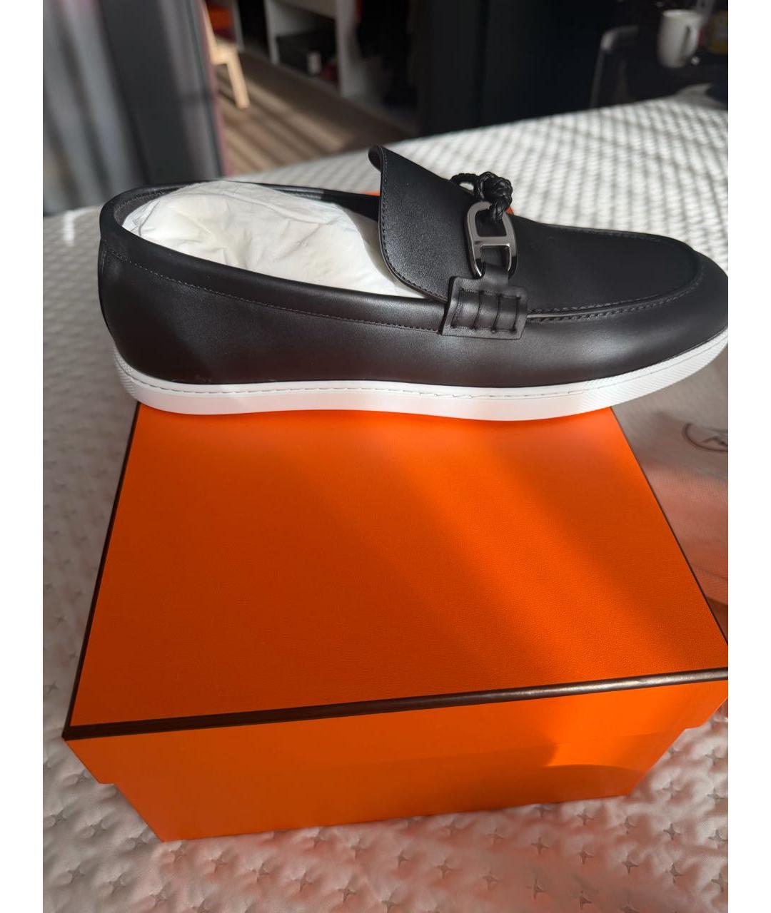 HERMES Черные кожаные лоферы, фото 2