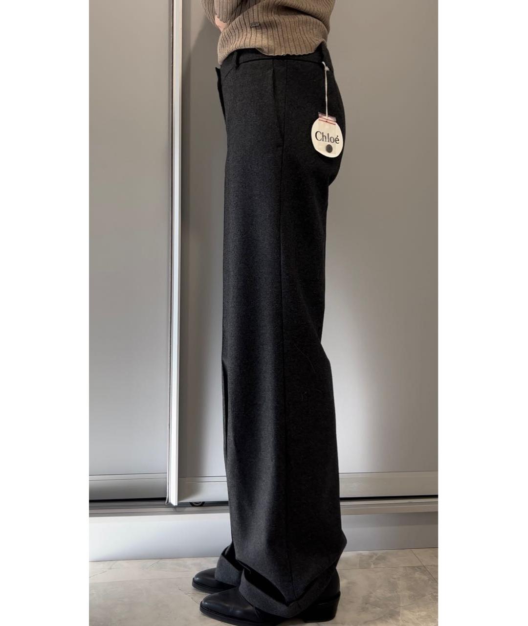 CHLOE Серые шерстяные брюки широкие, фото 6