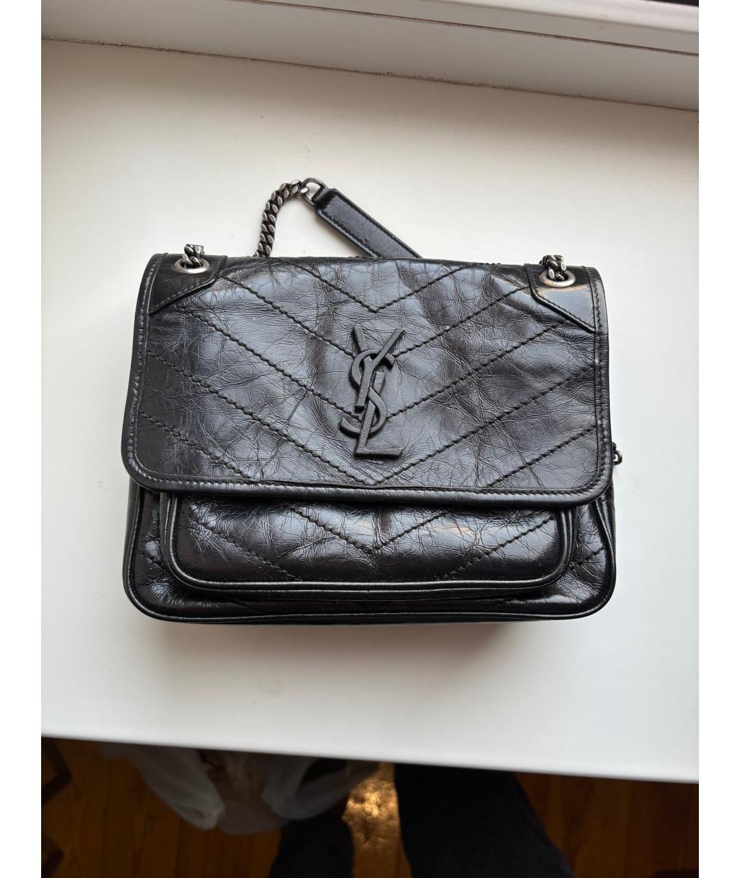 SAINT LAURENT Черная кожаная сумка через плечо, фото 4