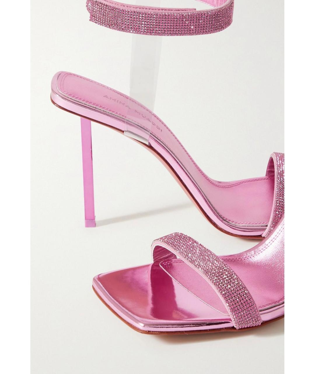 Amina Muaddi Розовые кожаные босоножки, фото 3