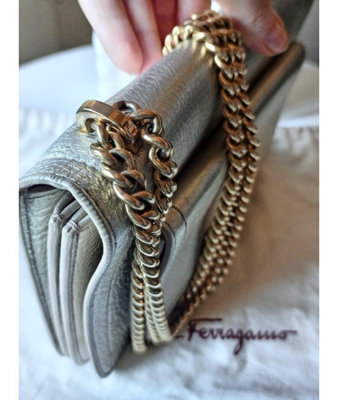FERRAGAMO Серебряная кожаная сумка через плечо, фото 5
