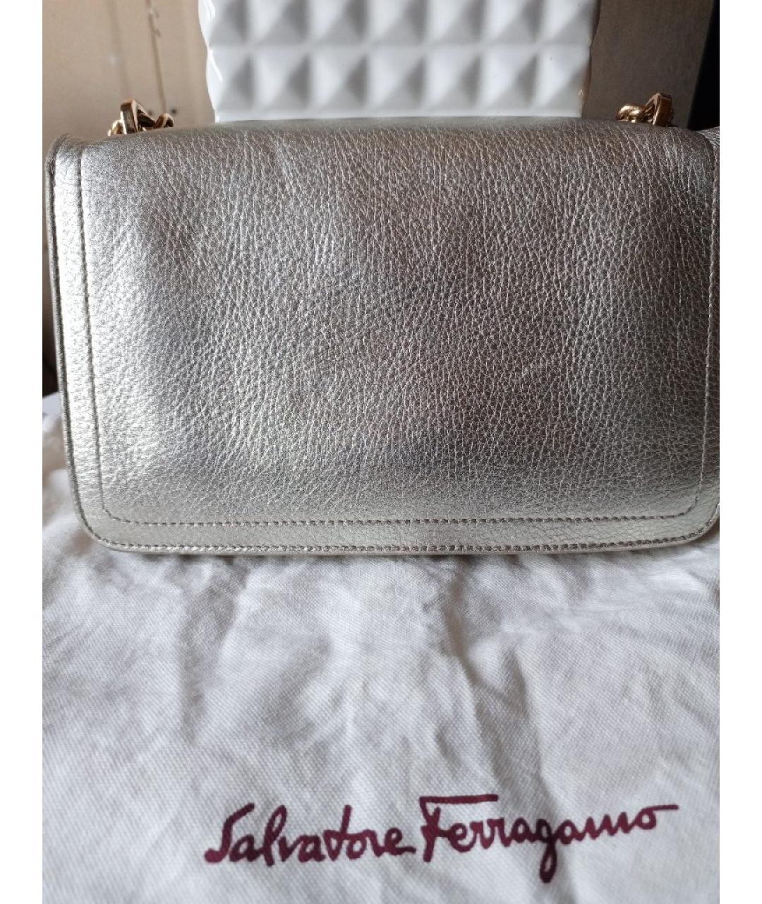 FERRAGAMO Серебряная кожаная сумка через плечо, фото 3