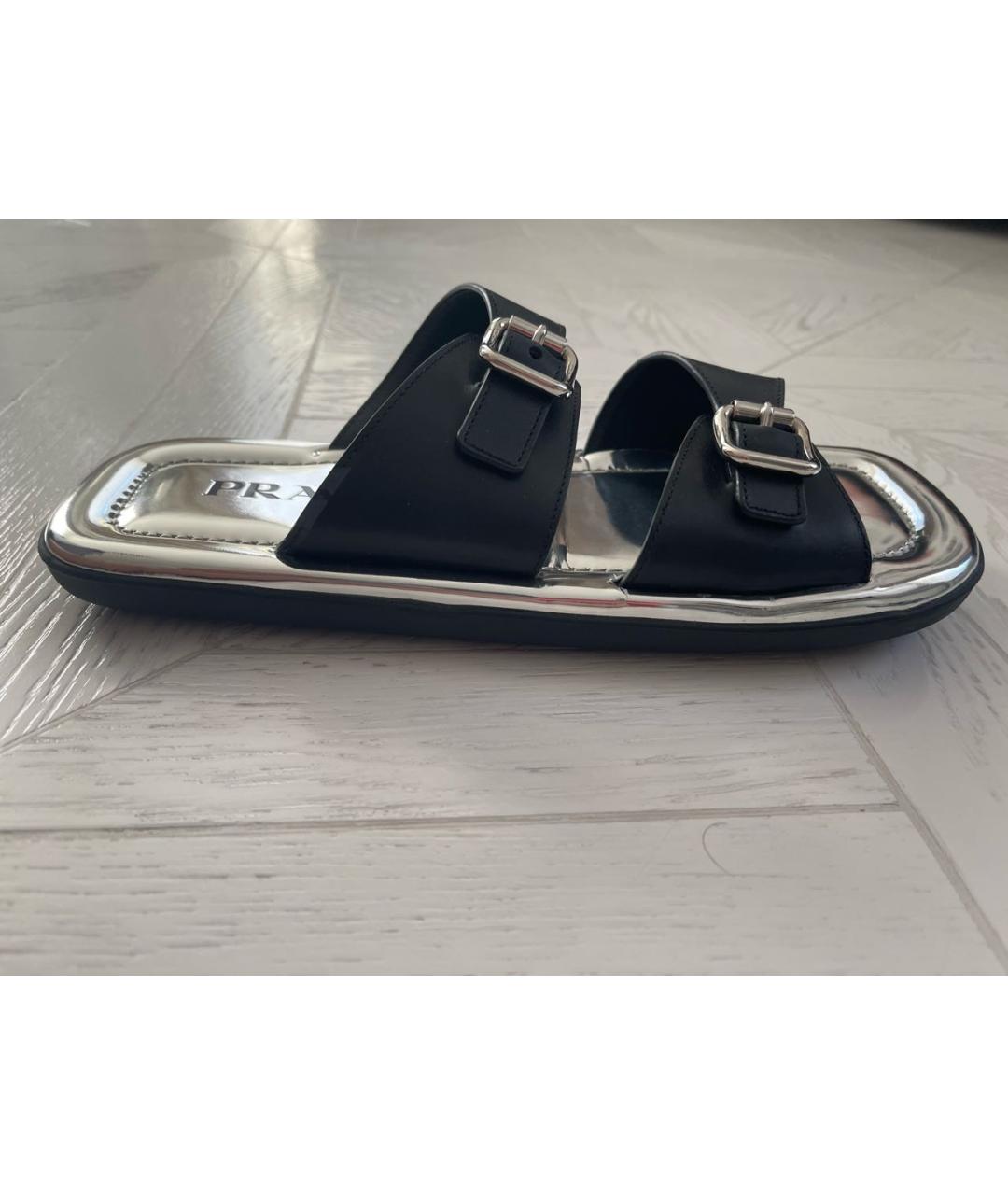 PRADA Черные кожаные шлепанцы, фото 9