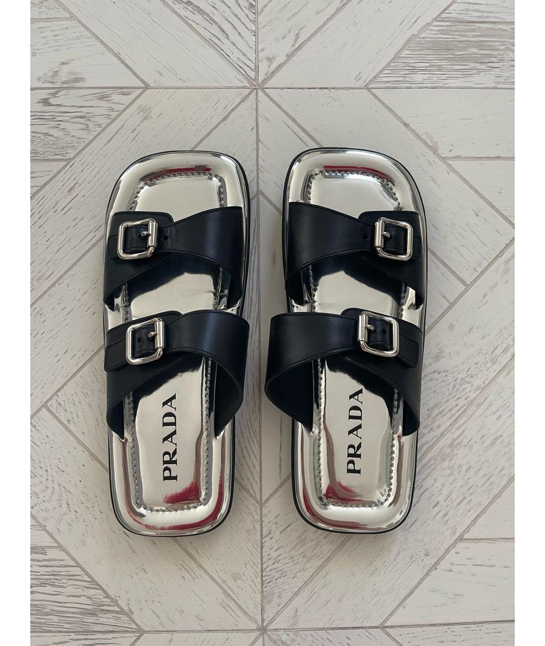 PRADA Черные кожаные шлепанцы, фото 2
