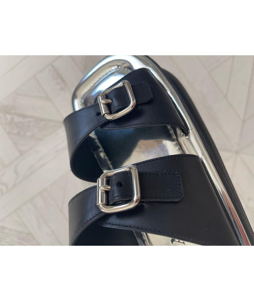 PRADA Черные кожаные шлепанцы, фото 8