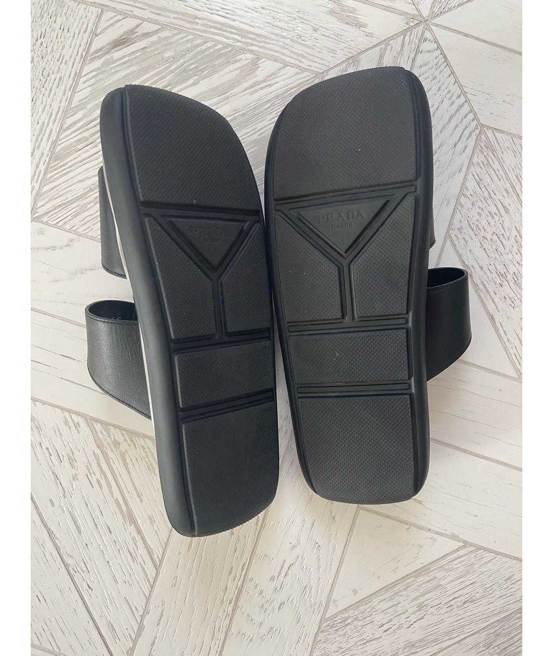 PRADA Черные кожаные шлепанцы, фото 5