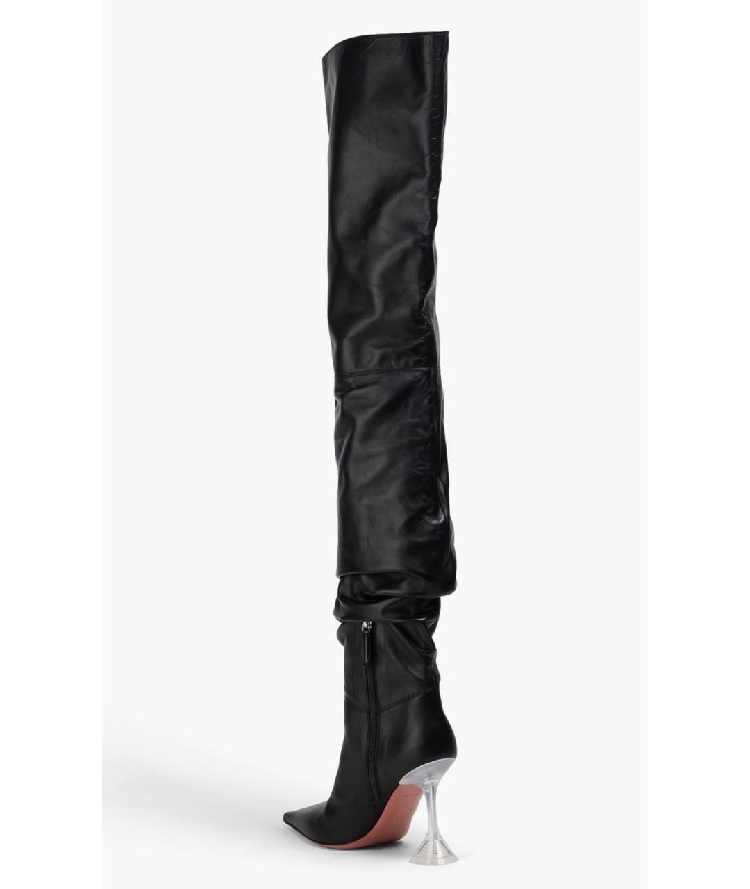 Amina Muaddi Черные кожаные ботфорты, фото 3