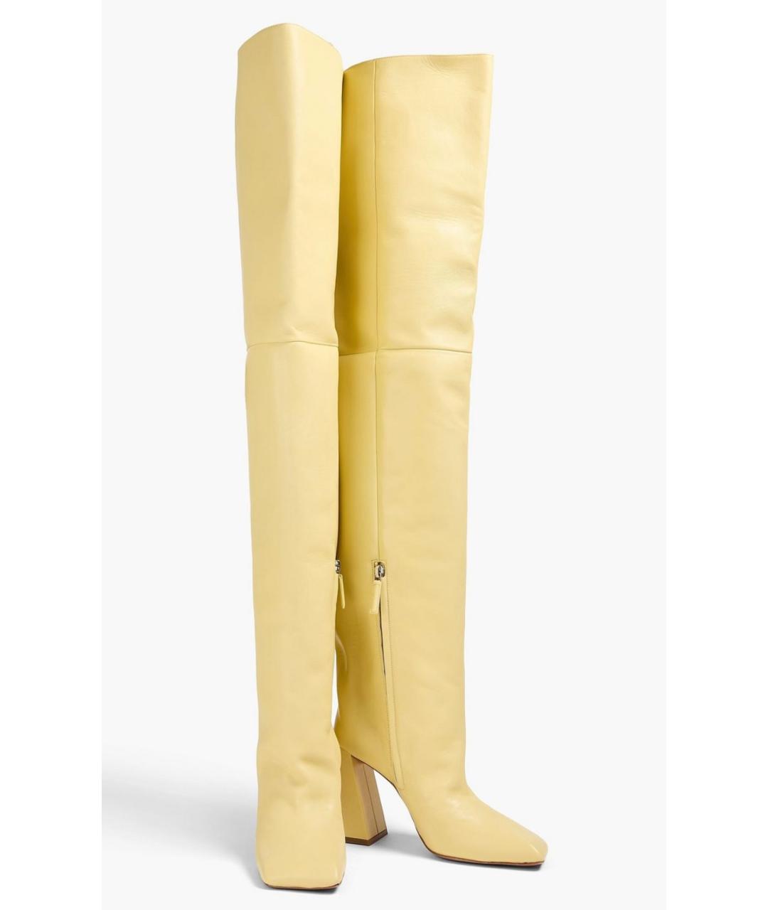 Amina Muaddi Желтые кожаные ботфорты, фото 2