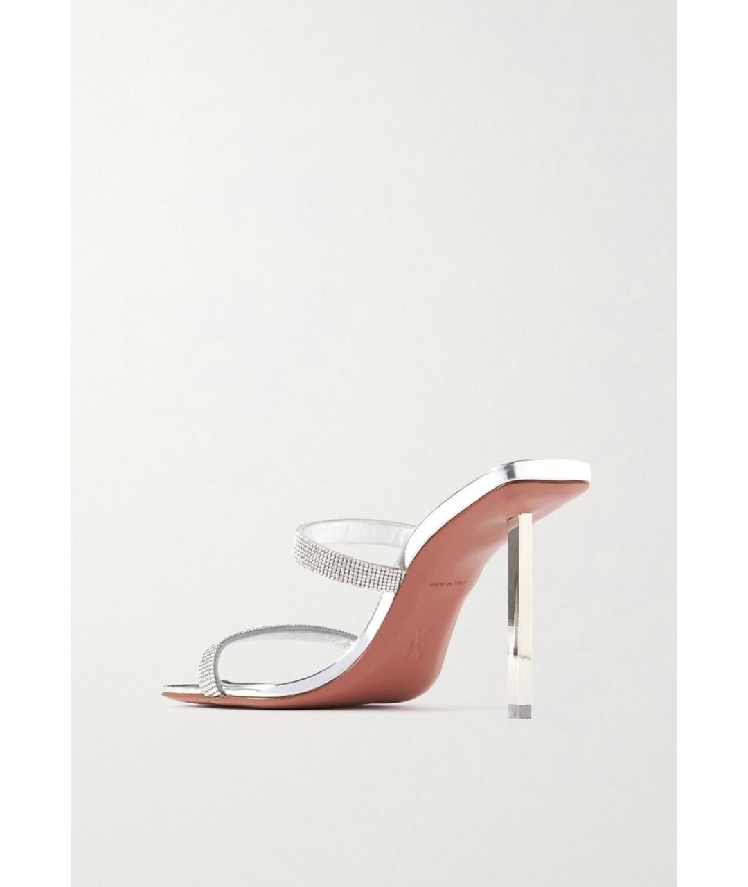 Amina Muaddi Серебряные кожаные мюли, фото 3