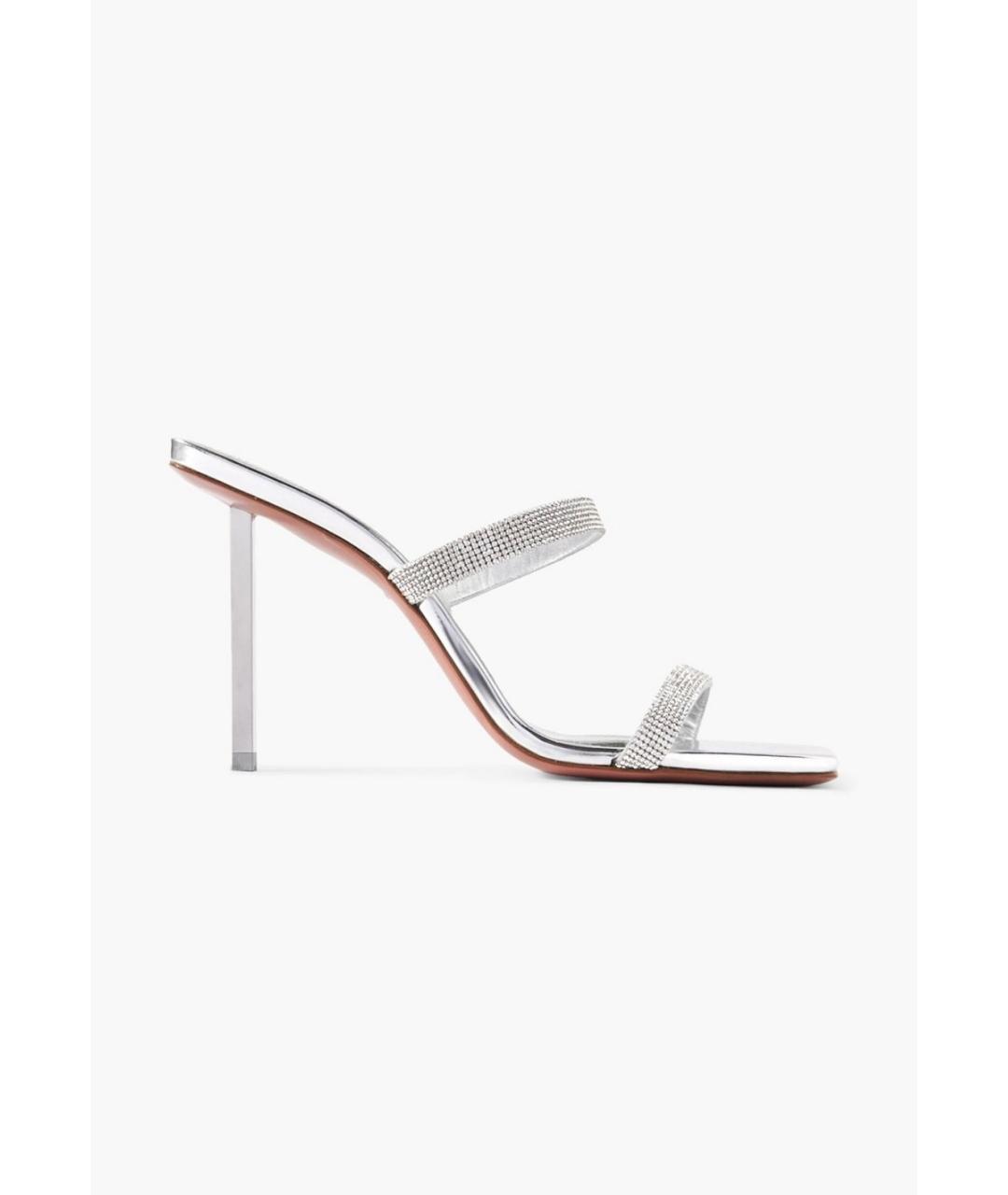 Amina Muaddi Серебряные кожаные мюли, фото 5