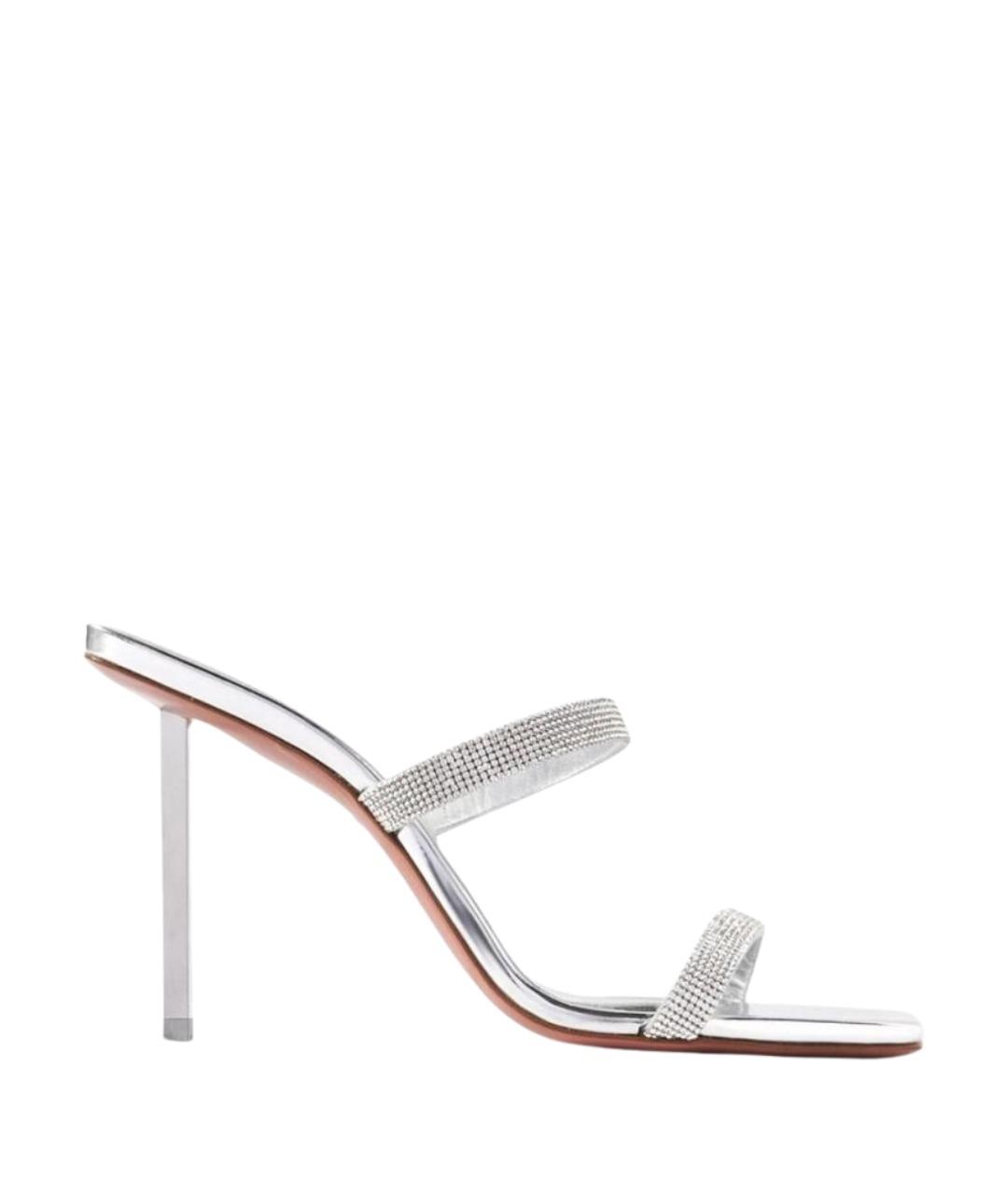 Amina Muaddi Серебряные кожаные мюли, фото 1