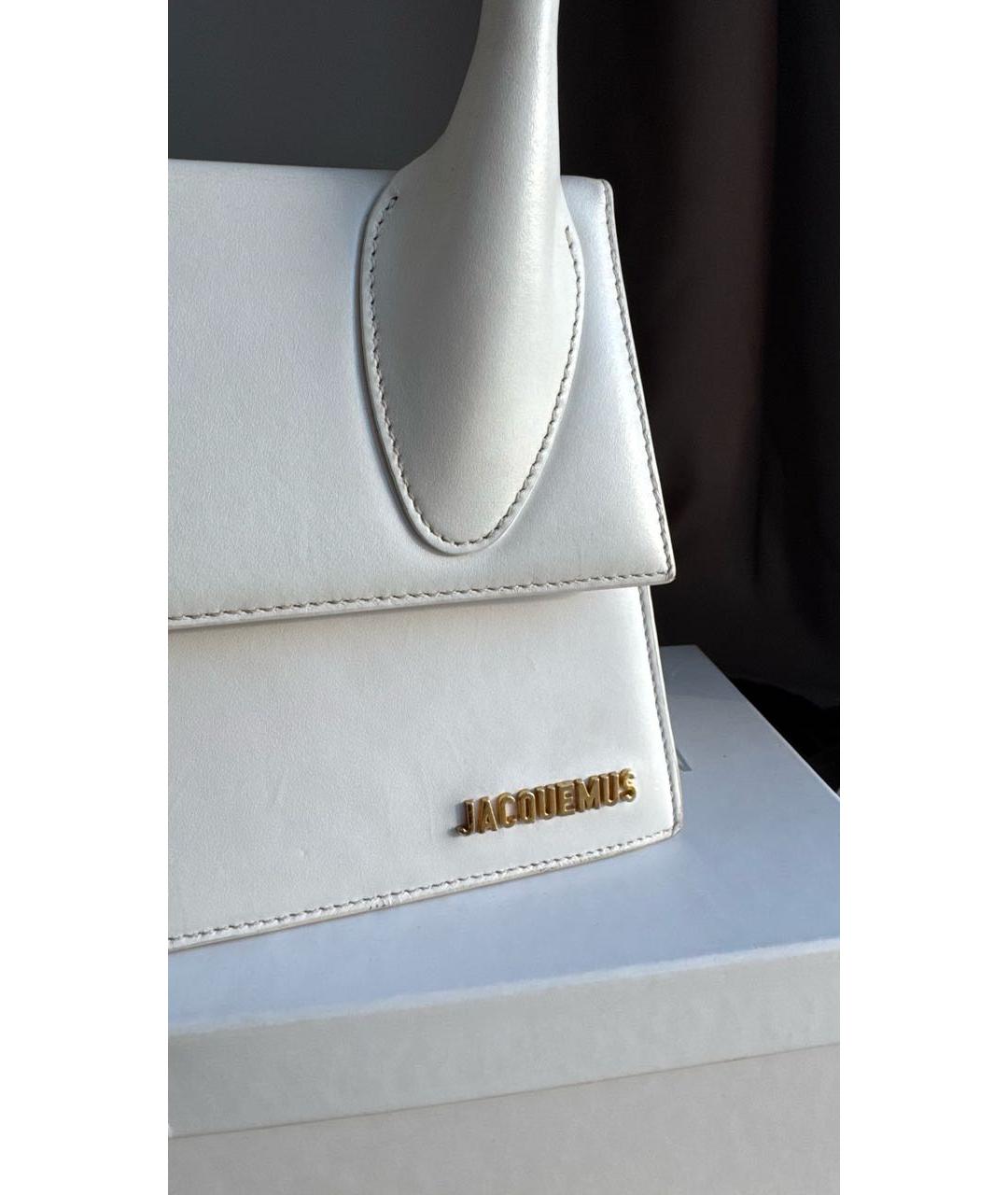 JACQUEMUS Белая кожаная сумка с короткими ручками, фото 3