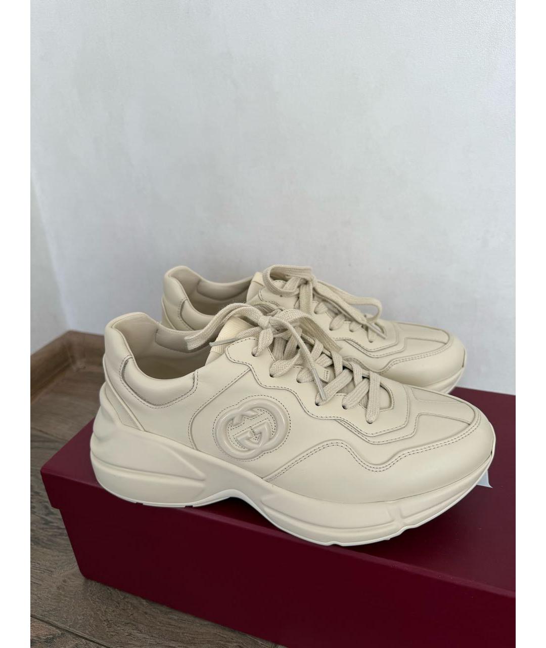 GUCCI Бежевые кожаные кроссовки, фото 5