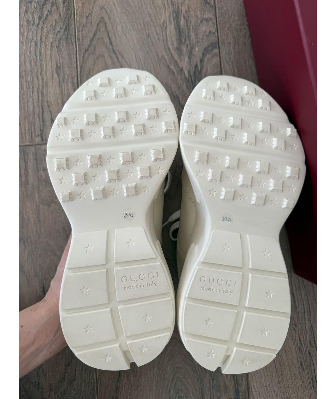 GUCCI Бежевые кожаные кроссовки, фото 4