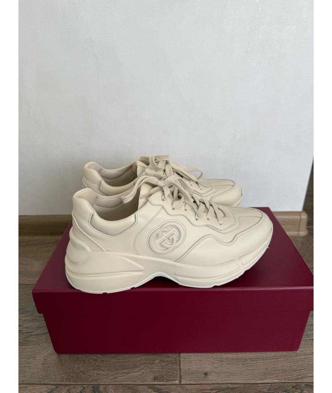 GUCCI Бежевые кожаные кроссовки, фото 2