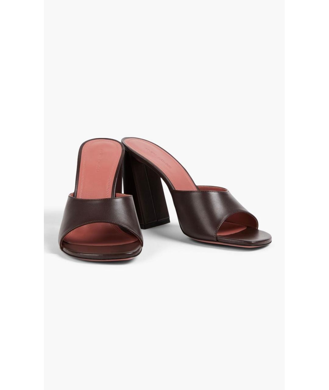 Amina Muaddi Коричневые кожаные мюли, фото 2