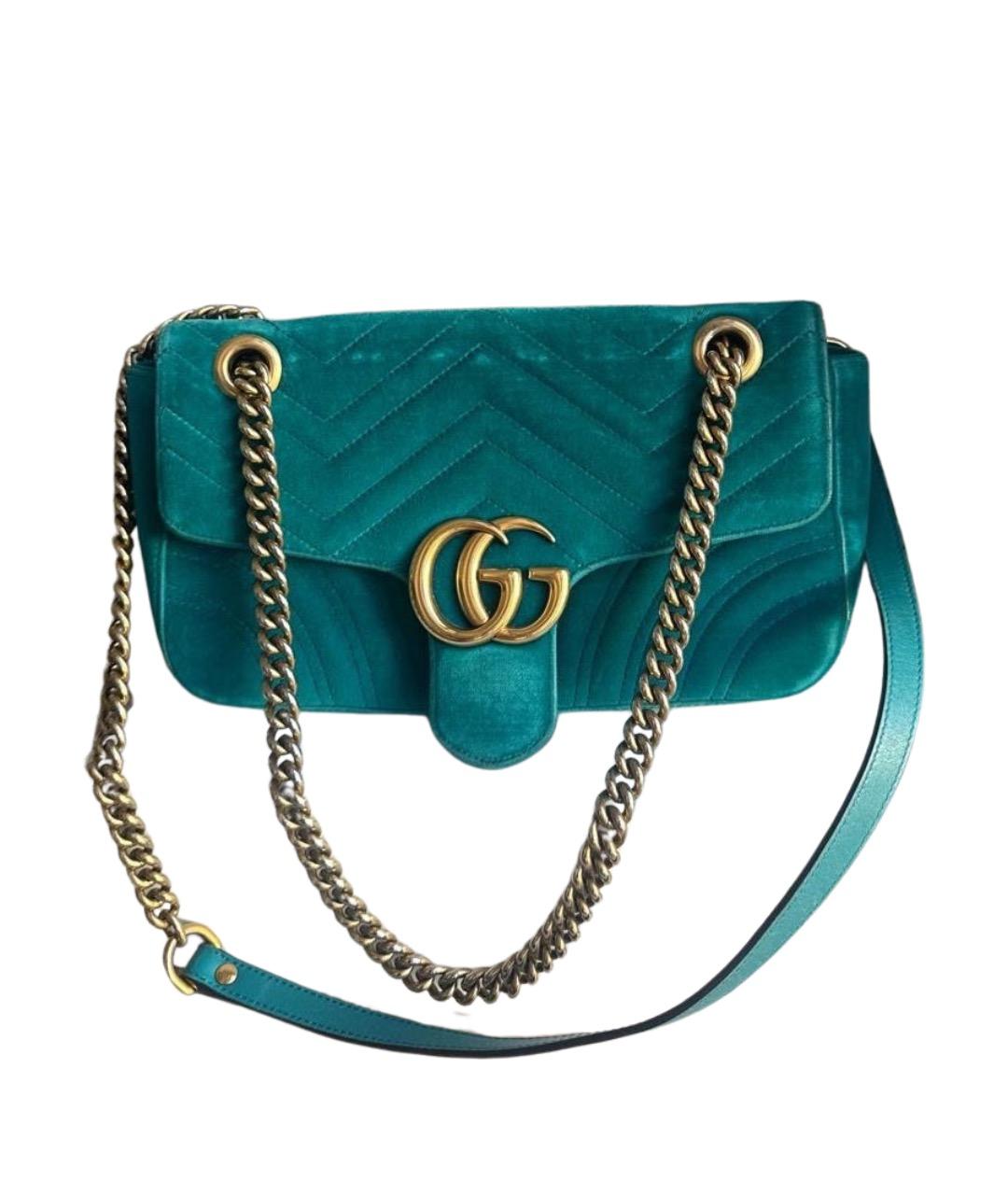 GUCCI Бирюзовая бархатная сумка через плечо, фото 1