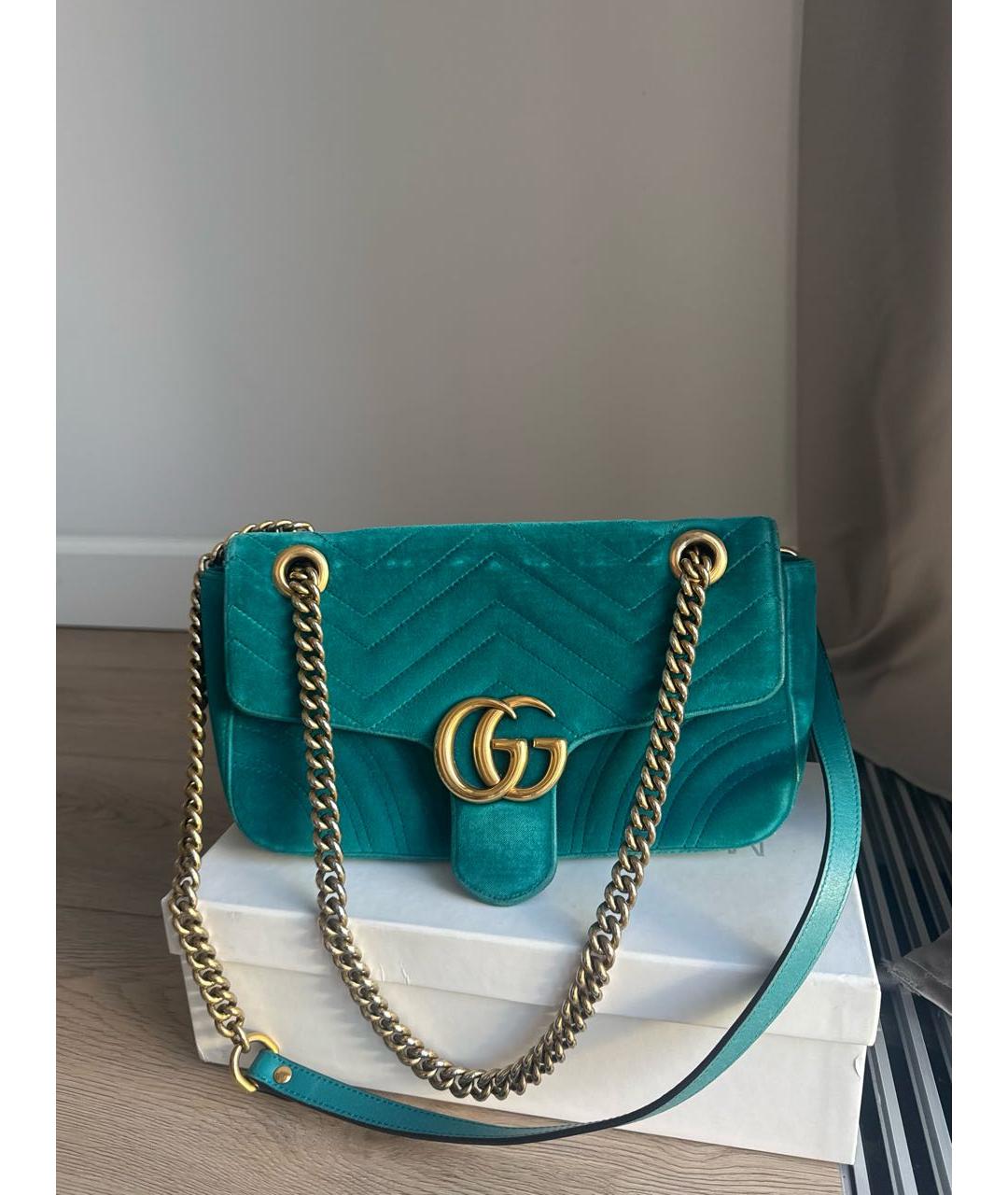 GUCCI Бирюзовая бархатная сумка через плечо, фото 4
