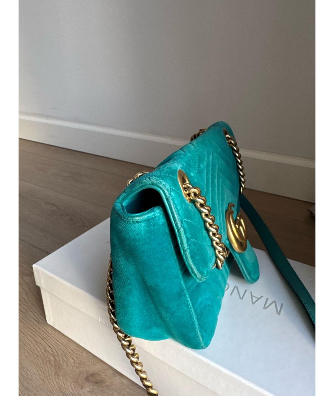GUCCI Бирюзовая бархатная сумка через плечо, фото 2