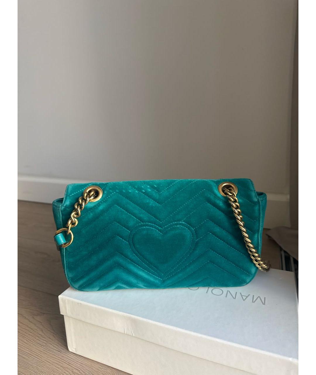 GUCCI Бирюзовая бархатная сумка через плечо, фото 3