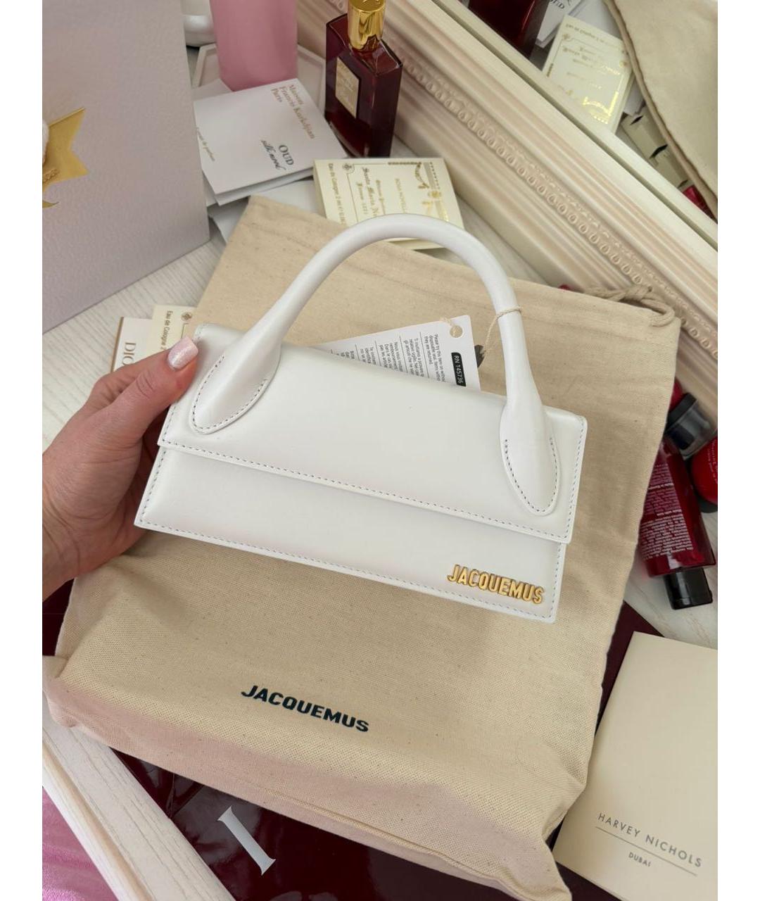 JACQUEMUS Белая кожаная сумка с короткими ручками, фото 2