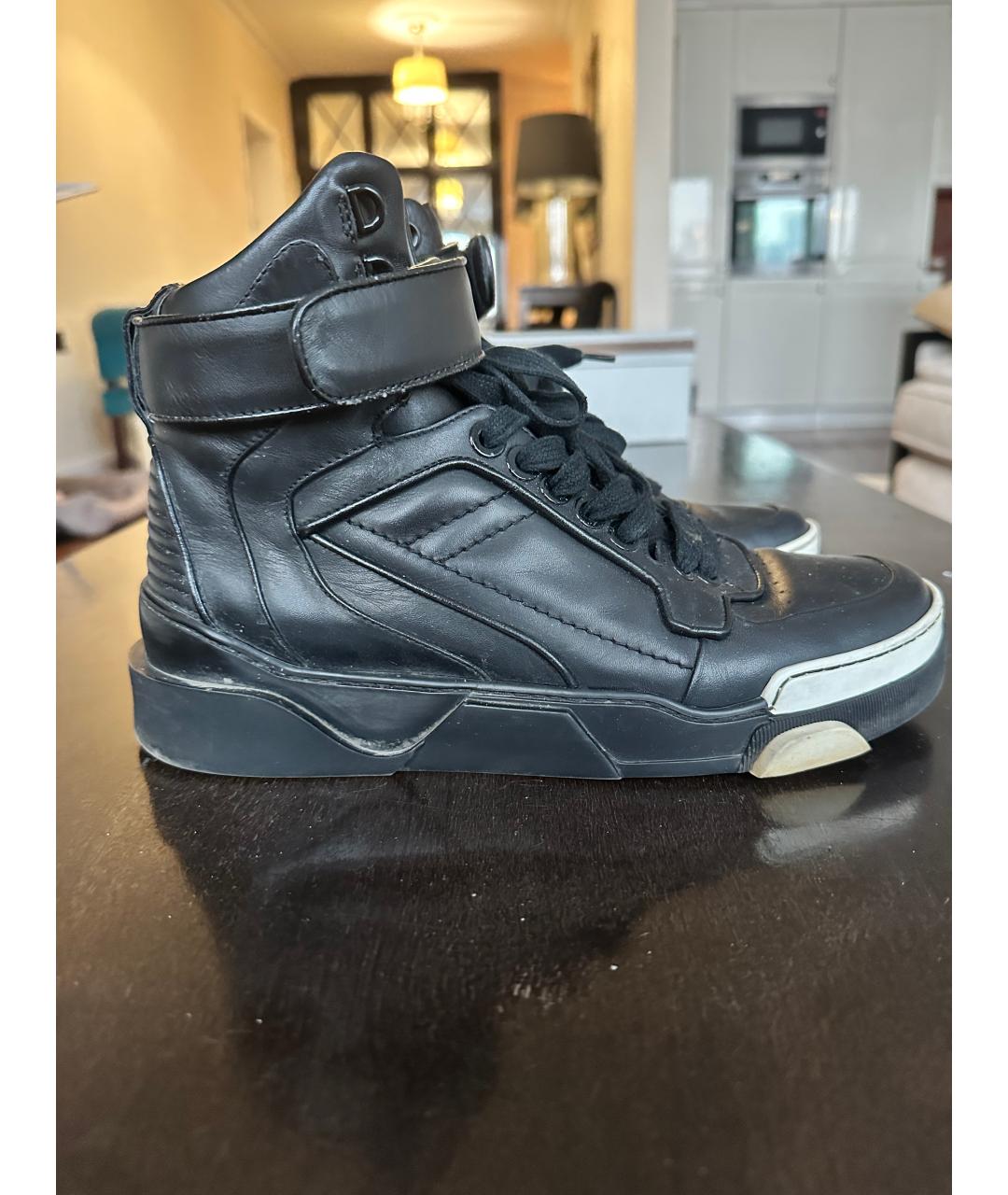 GIVENCHY Черные кожаные высокие кроссовки / кеды, фото 7
