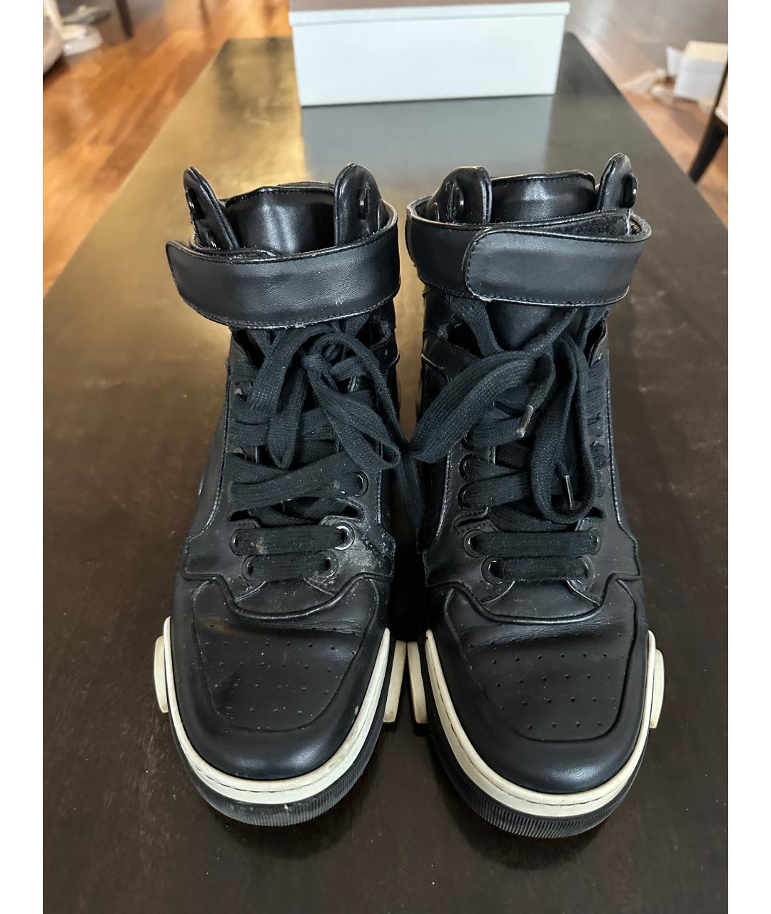 GIVENCHY Черные кожаные высокие кроссовки / кеды, фото 2