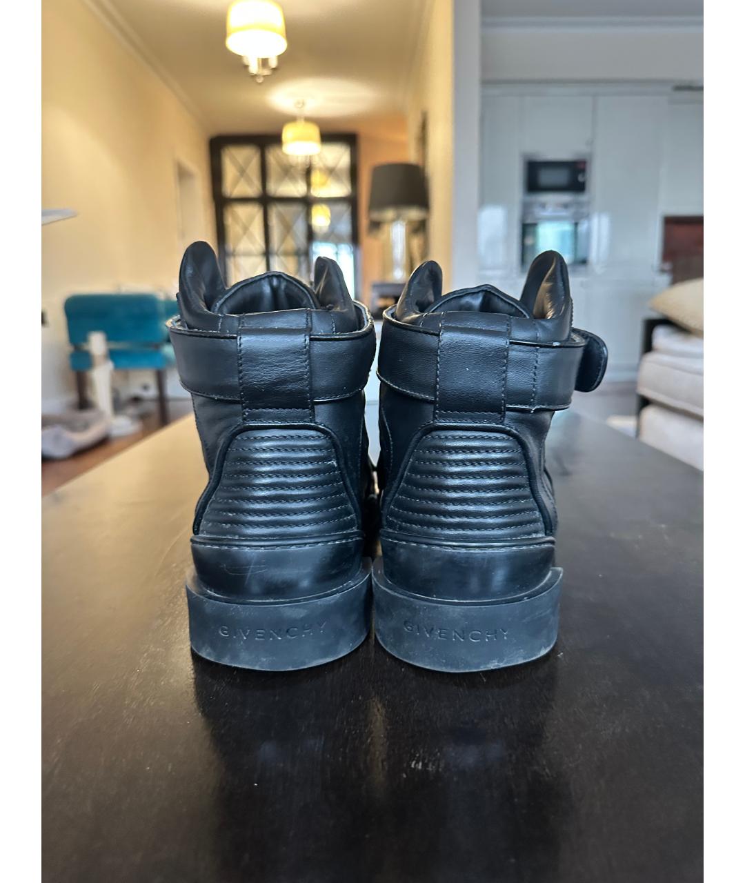 GIVENCHY Черные кожаные высокие кроссовки / кеды, фото 4