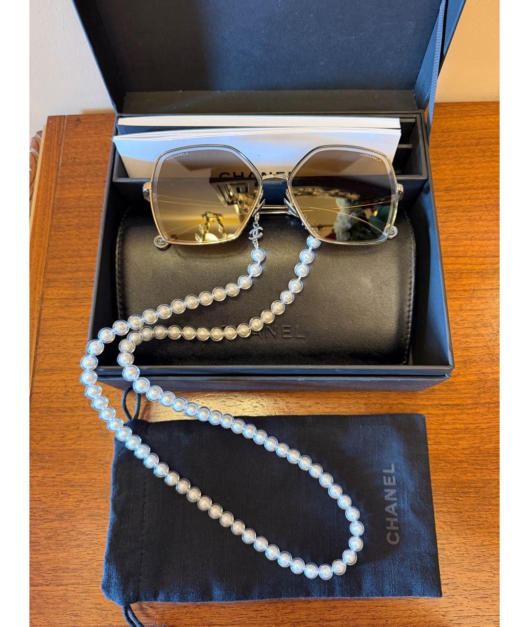 CHANEL Золотые металлические солнцезащитные очки, фото 4